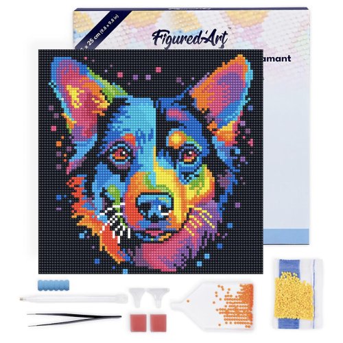 Mini diamantové malování - BAREVNÝ PES POP ART 25 x 25 cm na rámu - DP-SFA098-Y-11.jpg