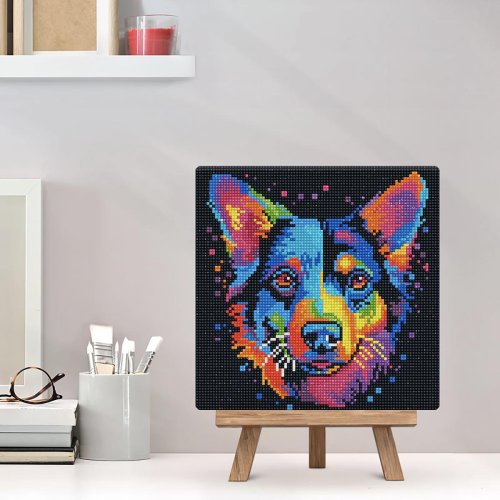 Mini diamantové malování - BAREVNÝ PES POP ART 25 x 25 cm na rámu