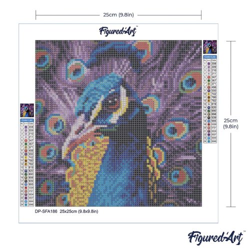 Mini diamantové malování - KRÁSNÝ PÁV bez rámu 25 x 25 cm - DP-SFA186-15.jpg