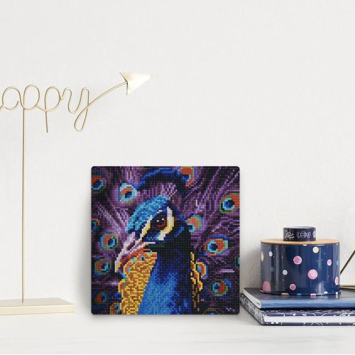 Mini diamantové malování - KRÁSNÝ PÁV na rámu 25 x 25 cm