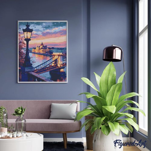 Diamantové malování -  BUDAPEŠŤ ZA SOUMRAKU 40 x 50 cm na rámu