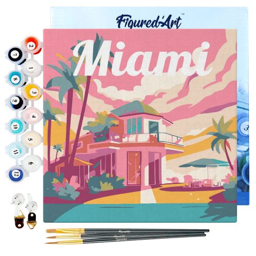 Mini malování podle čísel - Travel Poster MIAMI 20 x 20 cm na rámu