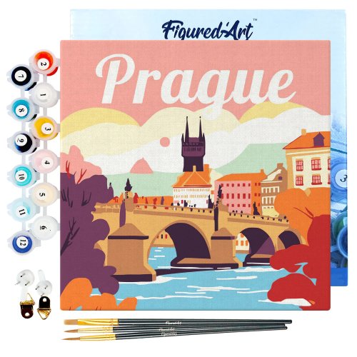 Mini malování podle čísel - Travel Poster PRAHA 20 x 20 cm na rámu