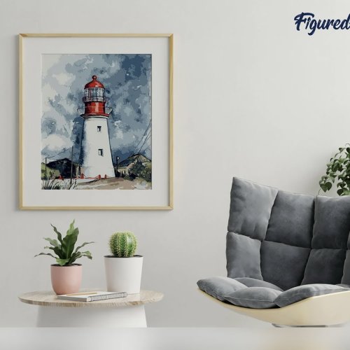 Malování podle čísel - MAJÁK POD ZAMRAČENOU OBLOHOU na rámu 40 x 50 cm