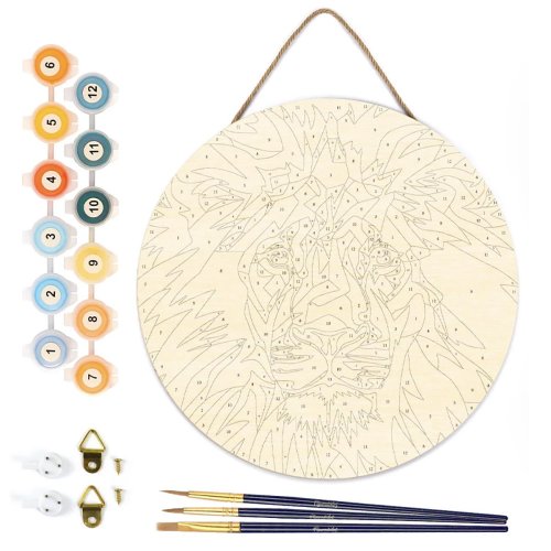 Malování podle čísel na dřevu - LEV  průměr 30 cm - RFA027_04.jpg