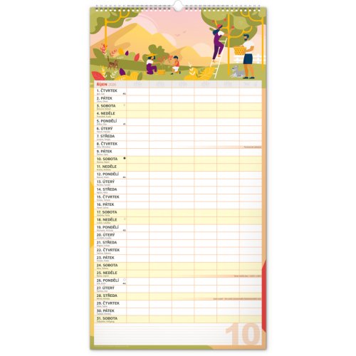 Rodinný plánovací kalendář nástěnný NOTIQUE XXL 2026, 33 x 64 cm - obrázek