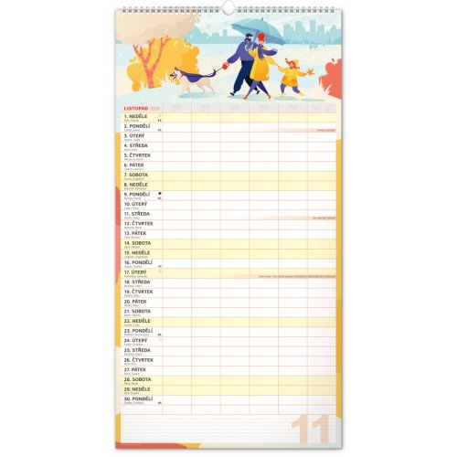 Rodinný plánovací kalendář nástěnný NOTIQUE XXL 2026, 33 x 64 cm - obrázek