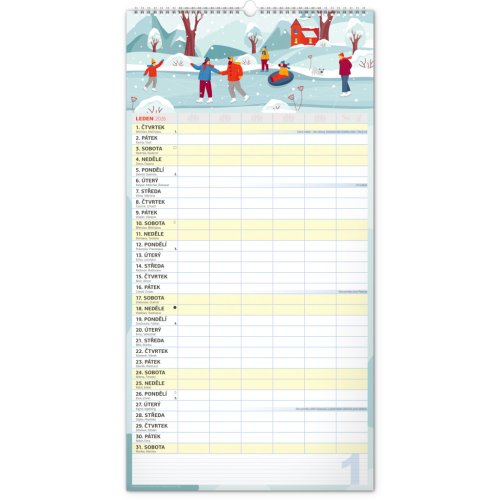Rodinný plánovací kalendář nástěnný NOTIQUE XXL 2026, 33 x 64 cm - obrázek
