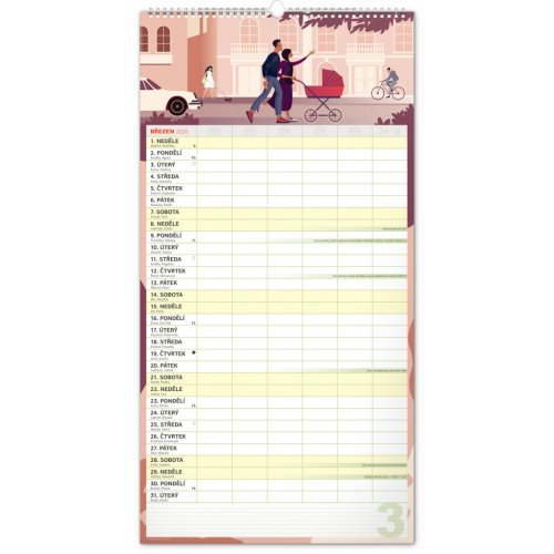 Rodinný plánovací kalendář nástěnný NOTIQUE XXL 2026, 33 x 64 cm - obrázek