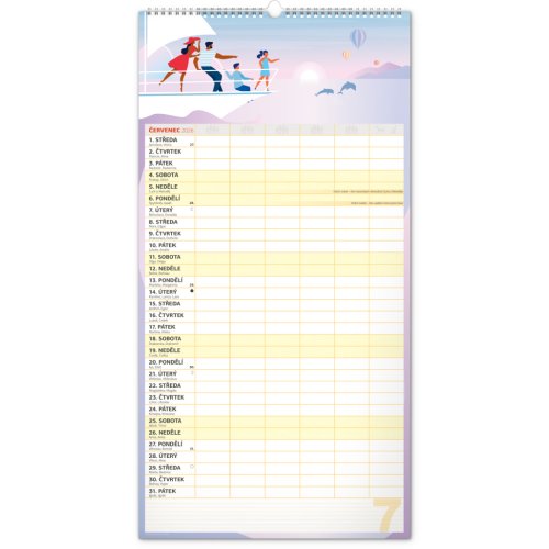 Rodinný plánovací kalendář nástěnný NOTIQUE XXL 2026, 33 x 64 cm - obrázek