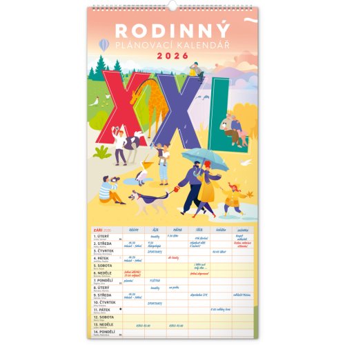 Rodinný plánovací kalendář nástěnný NOTIQUE XXL 2026, 33 x 64 cm