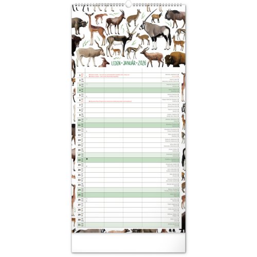 Rodinný plánovací kalendář nástěnný NOTIQUE Animalium 2026, 21 x 42 cm - obrázek