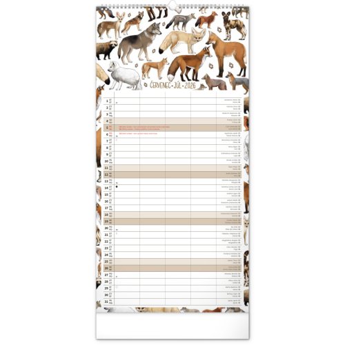 Rodinný plánovací kalendář nástěnný NOTIQUE Animalium 2026, 21 x 42 cm - obrázek