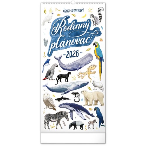 Rodinný plánovací kalendář nástěnný NOTIQUE Animalium 2026, 21 x 42 cm