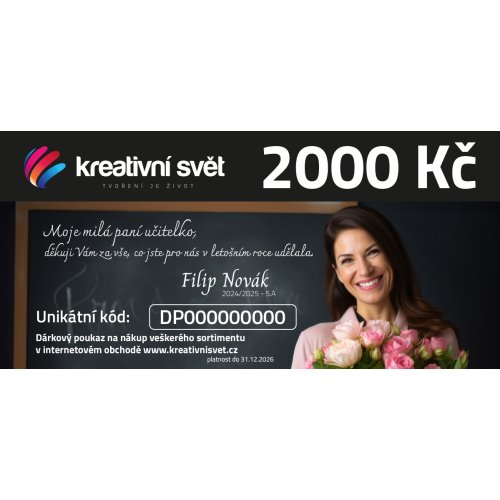Dárek pro paní učitelku - poukaz na 2000 Kč