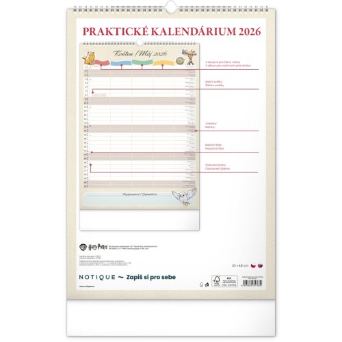 Rodinný plánovací kalendář nástěnný NOTIQUE Harry Potter 2026, 33 x 46 cm - obrázek