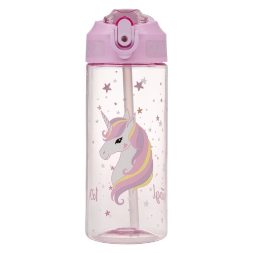 Tritanová láhev na pití s brčkem BAAGL Rainbow Unicorn 500 ml - obrázek