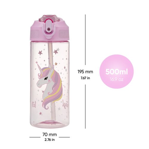 Tritanová láhev na pití s brčkem BAAGL Rainbow Unicorn 500 ml - obrázek
