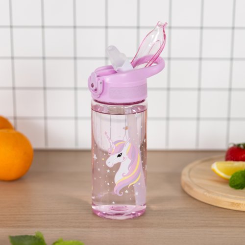 Tritanová láhev na pití s brčkem BAAGL Rainbow Unicorn 500 ml - obrázek