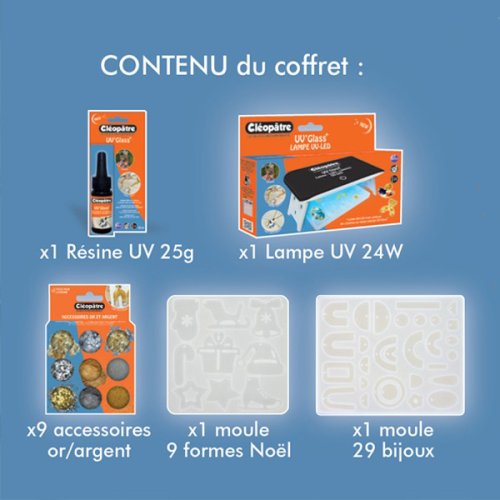 Kreativní sada UV pryskyřice 25 ml + UV lampa 24 W + 9 třpytek a akcentů + 2 formy - cleo_sada_3.jpg