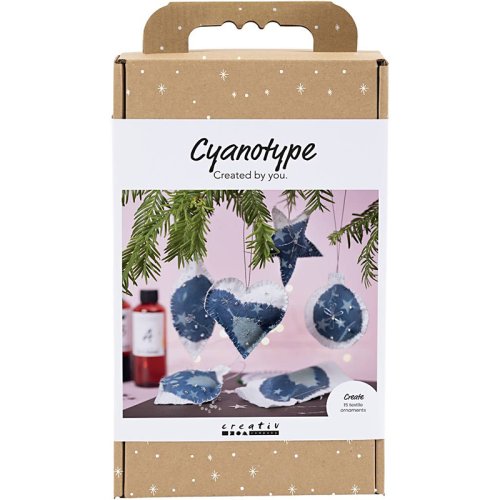 Modrobílá Kyanotypie - vánoční dekorace