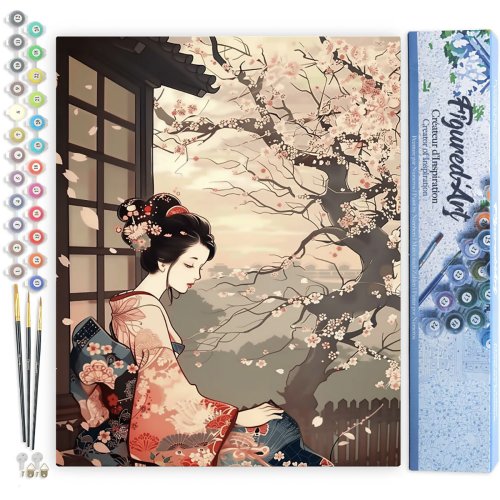 Malování podle čísel  - ŽENA V KIMONU A SAKURA bez rámu 40 x 50 cm - FA10579-02.jpg