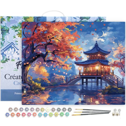 Malování podle čísel - PAGODA ZA PODZIMNÍ NOCI na rámu 40 x 50 cm - FA10553-Y-02.jpg