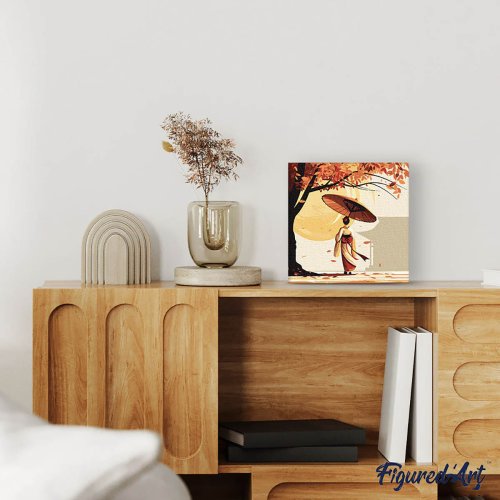 Mini malování podle čísel - GEJŠA NA PROCHÁZCE 20 x 20 cm na rámu