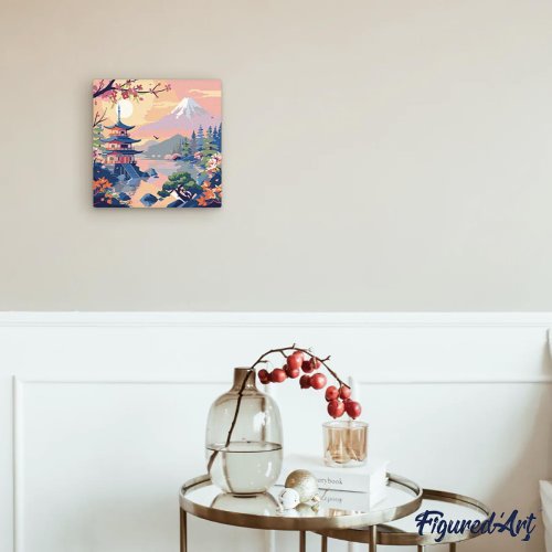 Mini diamantové malování - PAGODA POD FUJI 25 x 25 cm na rámu