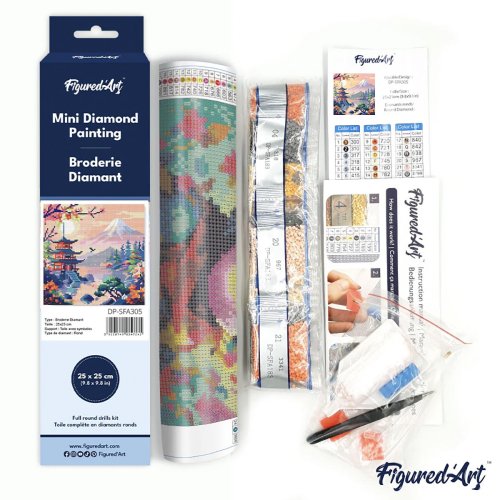 Mini diamantové malování - PAGODA POD HOROU FUJI bez rámu 25 x 25cm - DP-SFA305-14.jpg