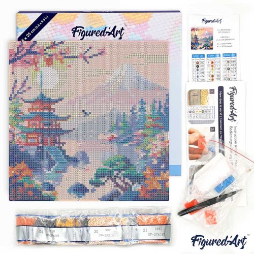 Mini diamantové malování - PAGODA POD HOROU FUJI na rámu 25 x 25cm - DP-SFA305-Y-14.jpg