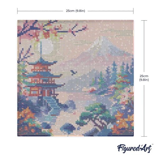 Mini diamantové malování - PAGODA POD HOROU FUJI na rámu 25 x 25cm - DP-SFA305-Y-15.jpg