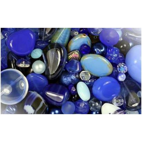 Směs skleněných korálků 75g modrá