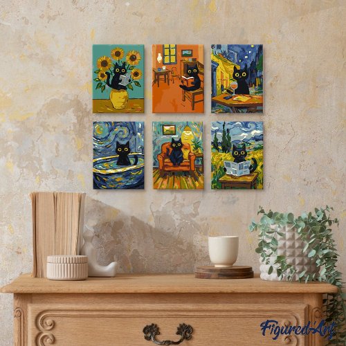 Mini malování podle čísel - ČERNÁ KOČKA VE SVĚTĚ VAN GOGHA 15 x 20 cm 6 obrázků bez rámu - MFA029_3.jpg