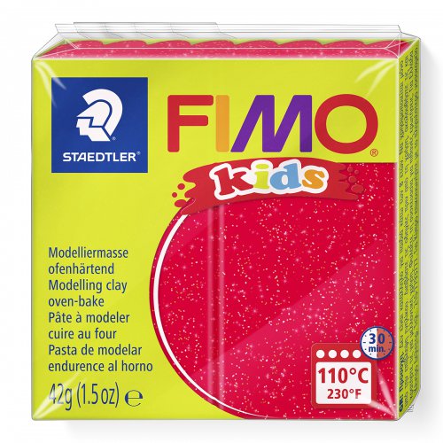 Fimo kids 42g - dětská modelovací hmota ČERVENÁ SE TŘPYTKAMI